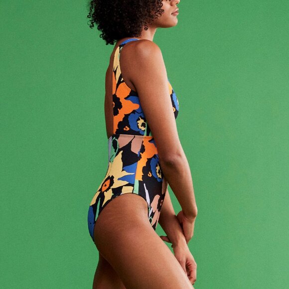 Roxy Color Jam Cutout One-Piece Swimsuit Black Anthracite Flower Jammin XS - Picture 10 of 16